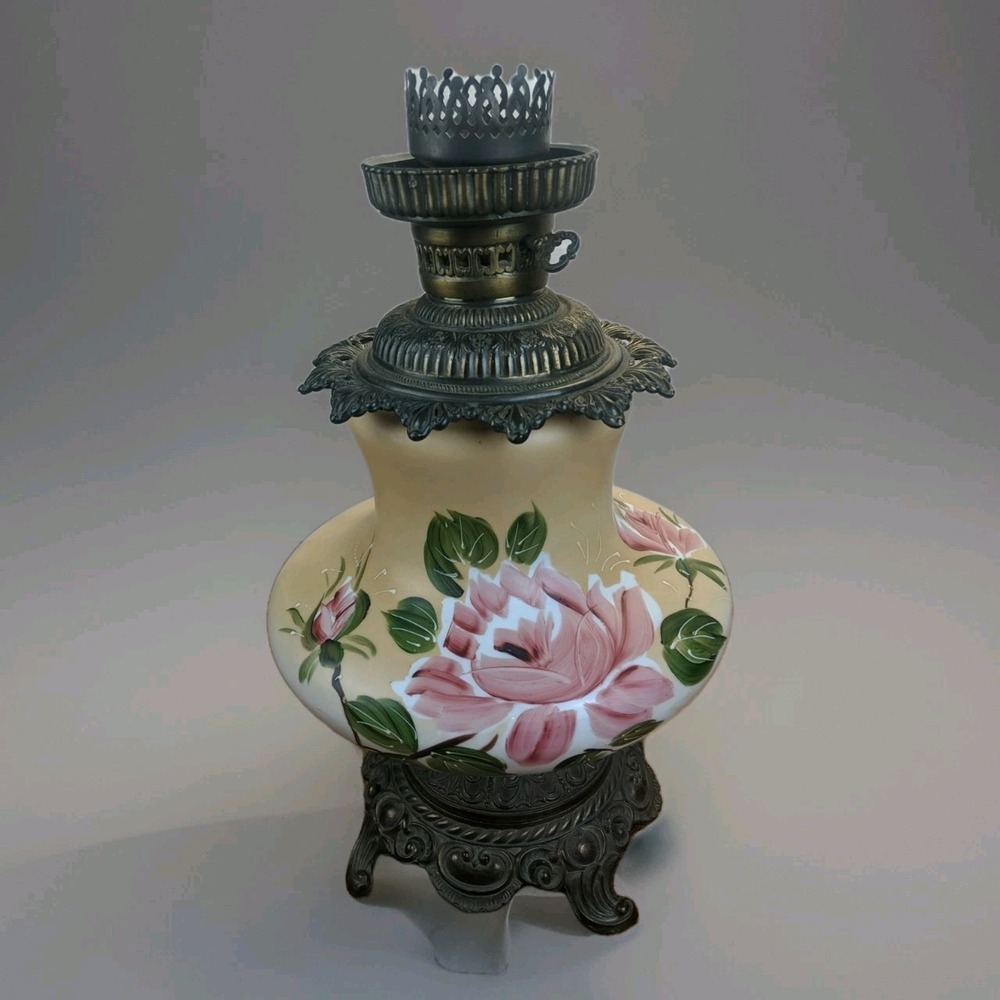 Antique Victorian Art Nouveau Gone With the Wind Hand Painted Peony Floral Lamp